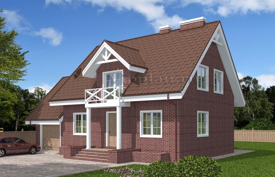 Одноэтажный дом с подвалом, мансардой, гаражом и балконами